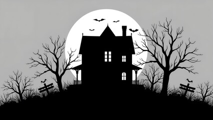 Haunting Full Moon Over an Abandoned House