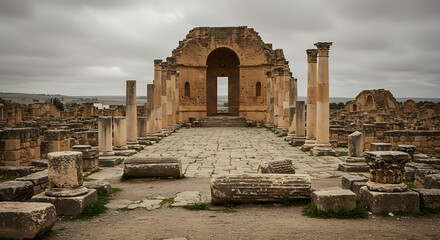 Ancient roman ruins structure under overcast sky architectural history