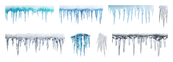 PNG Realistic icy winter icicle designs, element set on transparent background