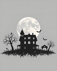 Haunting Full Moon Over an Abandoned House