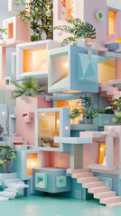 3d Low poly modern futuristic minimalist house