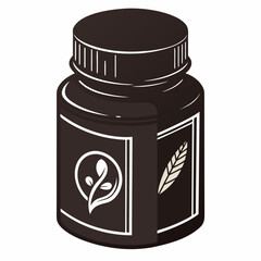 Dark brown bottle with white labels featuring a sprout and a wheat stalk for supplements or natural products