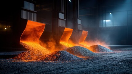 Molten Metal Flowing from Induction Furnace in Industrial Setting