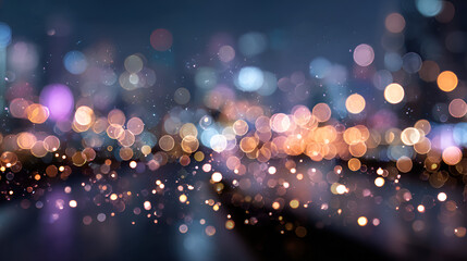 Urban Night City Bokeh Lights, Blurred Cityscape with Sparkling Lights, Magical City Nightlife Abstract Background