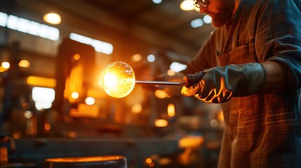 Artisan Glassblowing Crafting a Beautiful Sphere in Workshop