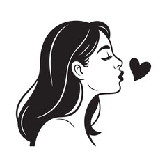 Romantic Female Profile with Kiss and Heart