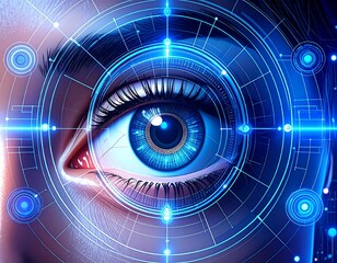 Close-up of an eye with futuristic digital overlay
