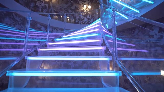 modern spiral staircase with neon lights