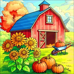 A Red Barn in Autumn Harvest Season