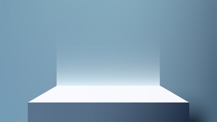 podium product display mockup modern minimal background blue clean design template 3d cube stage geometric structure stylish advertising concept branding premium presentation showcase