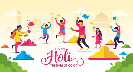 Fototapeta premium illustration holi festival cartoon flat design