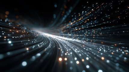 Digital Highway: A captivating depiction of data streams flowing in a neon-lit environment, visualizing the interconnected world of digital communication and information transfer. 