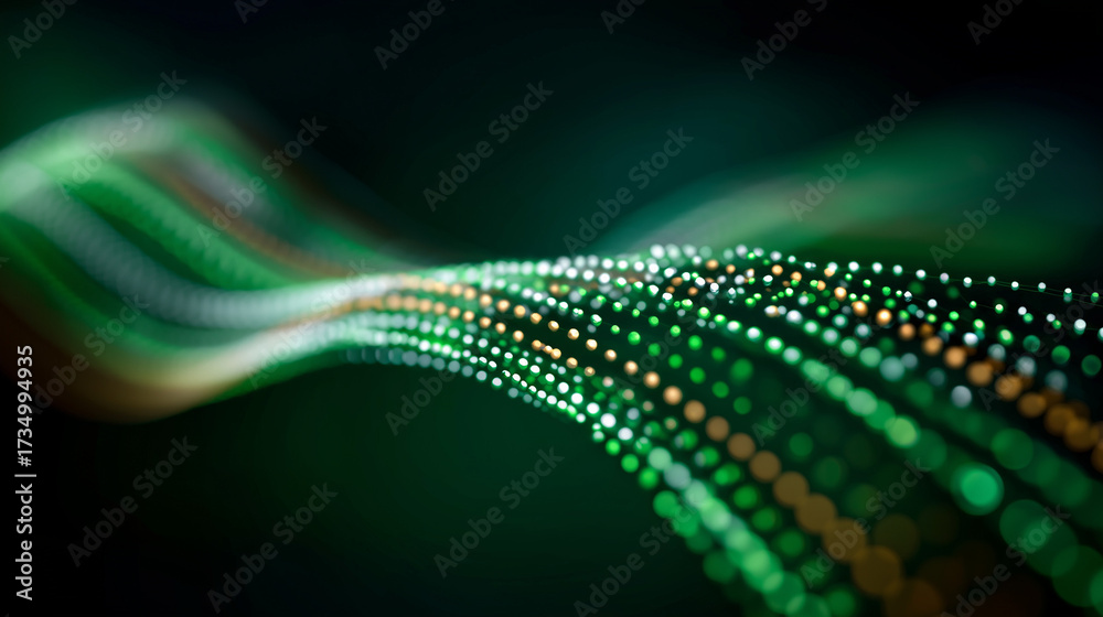Wall mural abstract digital flow: an elegant illustration of an undulating digital flow, composed of luminous g