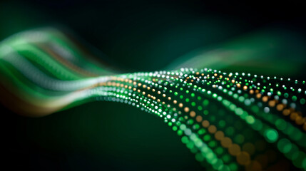 Abstract Digital Flow: An elegant illustration of an undulating digital flow, composed of luminous green and gold particles, evoking the essence of data streams and interconnected networks.