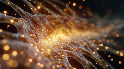 Illuminating Neural Pathways: An intricately detailed 3D rendering spotlights the complex beauty of neural pathways, showcasing the dynamic activity within, with a vibrant, golden glow.