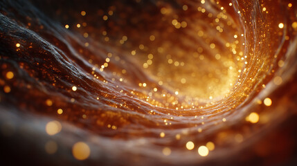 Glowing Abstract: A swirling vortex of light and energy, showcasing a dynamic flow with mesmerizing golden particles, perfect for representing concepts like innovation, progress.
