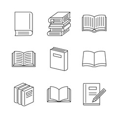 シンプルで洗練された本のラインアイコンセット