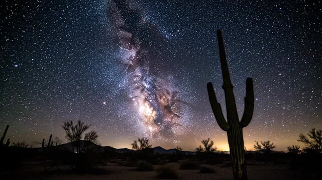 milky way galaxy desert night sky saguaro cactus landscape