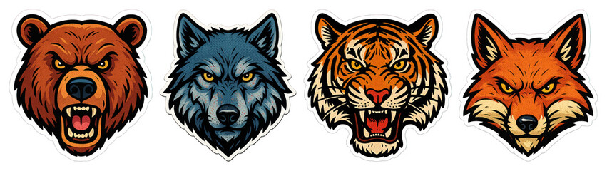 PNG Fierce animal mascot designs, element set on transparent background