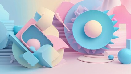 Soft pastel gradient mountain landscape with colorful peaks and valley  