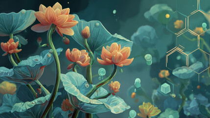 Mystical Lotus Flowers with Abstract Science Element