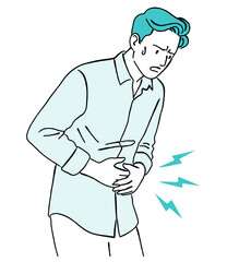 腹痛で苦しむ男性のイラスト,胃痛,体の不調,線画