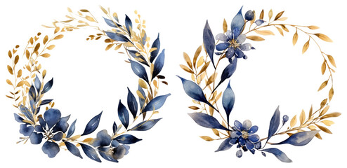 PNG Elegant watercolor floral wreaths, element set on transparent background
