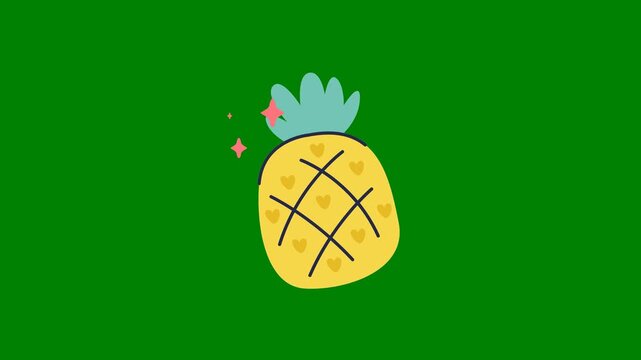 A pine with heart on it and crown top of pineapple green background green screen animated chromakey background figure style composition creative movement depth layers scene expression