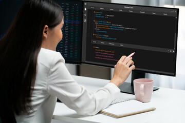 Software development programming on computer screen for brisk application and program coding