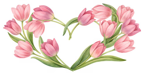 Heart of Tulips: A tender portrayal of love and beauty unfolds, as delicate pink tulips are artistically arranged in the shape of a heart, symbolizing affection and springtime bliss.