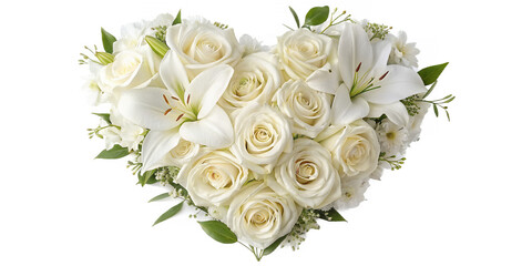 Floral Heart of Love: A heart-shaped arrangement of pristine white roses and lilies radiates a sense of pure love and elegance, making it a perfect symbol of affection and devotion.