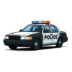 Vector Illustration of Police Car in Realistic Style with Black White Body and Light Bar