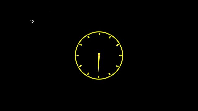 Yellow Clock Face With Hour And Minute Hands On Black Background Showing 12:30 time analog clock