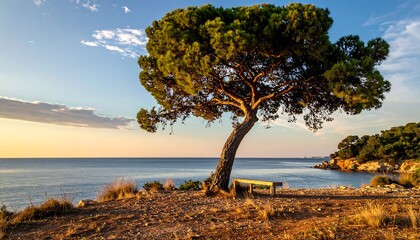 Coastal Pine Tree at Sunset.