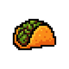 8-bit pixel art taco icon, retro mexican food sprite, colorful fun style
