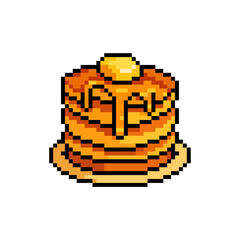 Pancake Stack Pixel Art Retro Breakfast Food Icon in 8-Bit Style