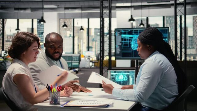 HR team uses AI and machine learning systems to scan and evaluate CVs, neural networks and smart software to support candidate selection after the recruitment interview process. Camera A.