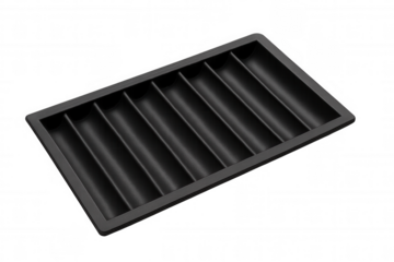 Empty black plastic poker chip tray holding gambling chips, casino equipment, gambling game supplies on transparent background