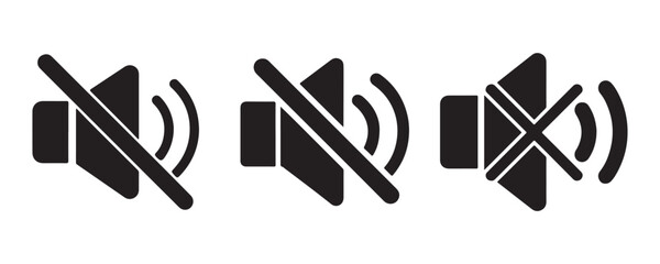 Sound Off Volume Control Button. Speaker Mute and No Sound Icons