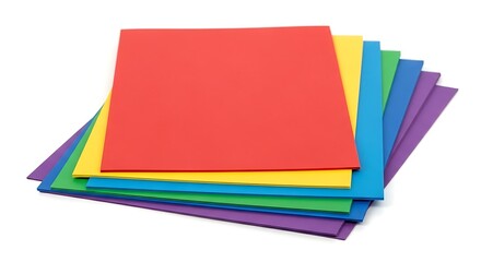 Fototapeta premium A stack of colorful square sheets of paper or cardstock, arranged in a fanned-out pile.