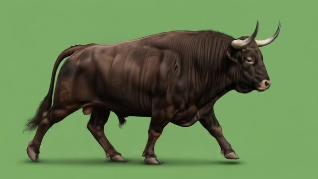 Animated Gaur Bull Sequence Walking Across the Frame, Digital Wildlife Art