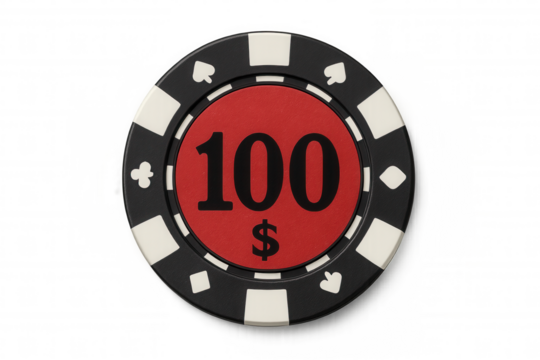 Poker chip with 100 dollar value, casino gambling game betting payment on transparent background - Powered by Adobe