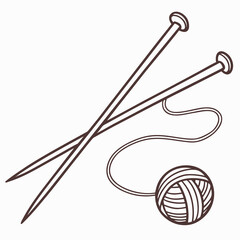 Illustration of knitting needles and a ball of yarn
