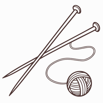 Illustration of knitting needles and a ball of yarn
