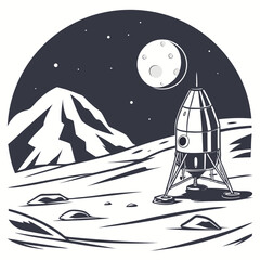 Lunar lander on the moon surface with mountain and stars © jaman