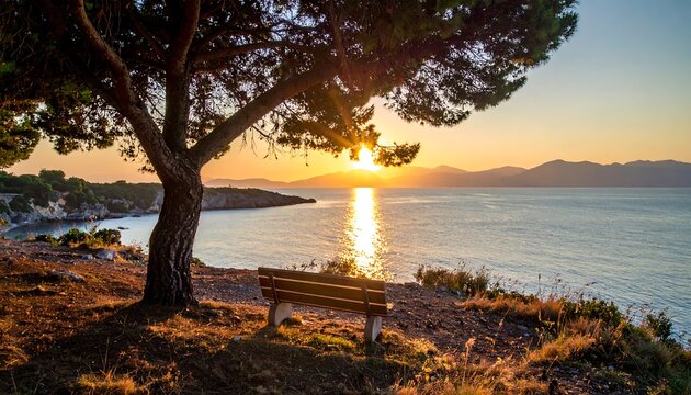 Serene Sunset Over Calm Sea Bay. - Powered by Adobe