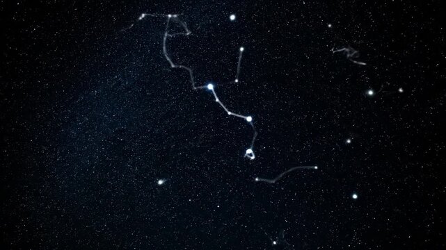 A time-lapse reveals famous constellations slowly emerging and shifting across a clear, dark night sky cosmic, motion, clear night sky