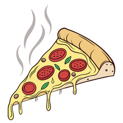 Delicious slice of pepperoni pizza with basil and steam