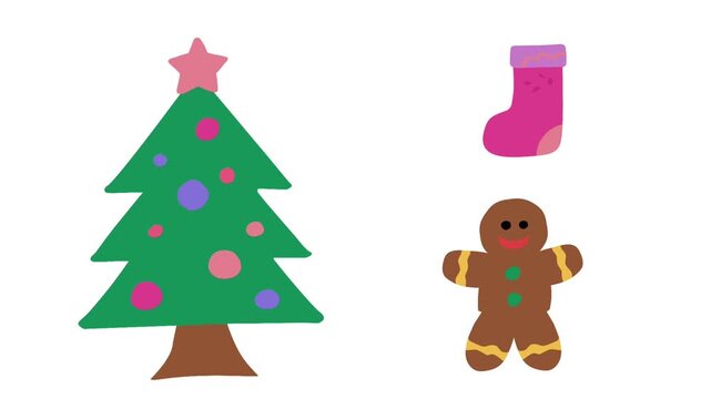 Christmas Tree and Gingerbread Man Animation in Festive Loop Holiday Background