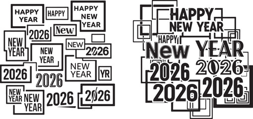 Obraz premium Happy New Year 2026 Typographic Design with Overlapping Frames
